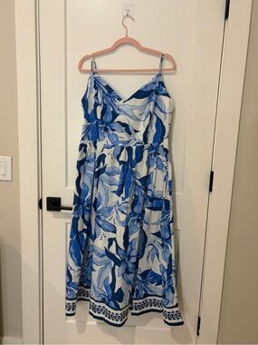 H&M - Blue Cross Floral Spaghetti-Strap Midi Dress